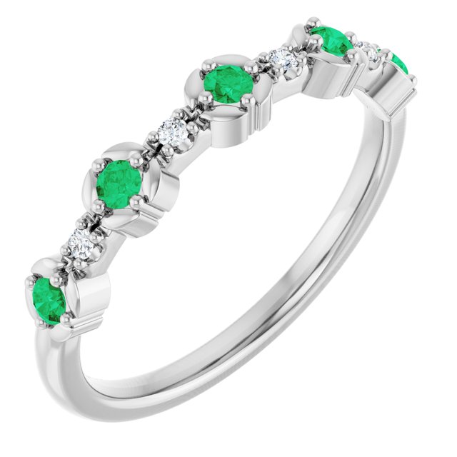 Platinum Natural Emerald & .04 CTW Natural Diamond Stackable Ring